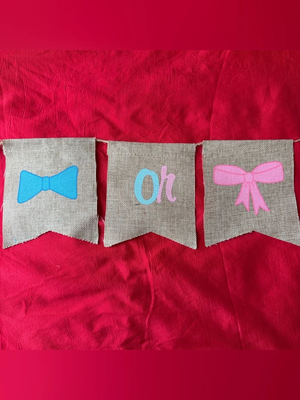Burlap Gender Reveal Banner with Pink and Blue Accents